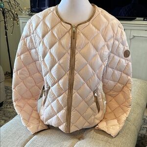 LAUREN RALPH LAUREN PINK DOWN PACKABLE PUFFER FAUX LEATHER TRIM LARGE